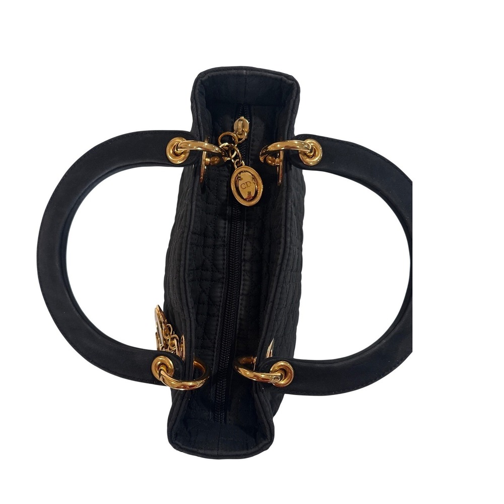 Christian Dior Black Quilted Cannage Lady Dior Top Handle Bag Gold Hardware - Picture 7 of 9